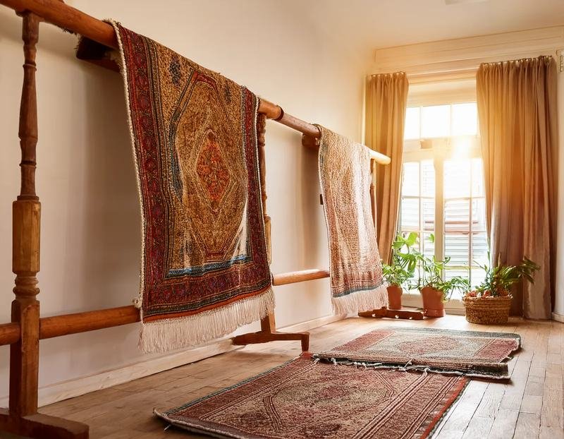 Tapis mis à aérer à plat dans un atelier lumineux après désodorisation