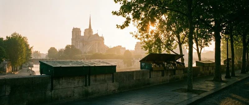 Quais de Seine au lever du jour, boîtes de bouquinistes fermées
